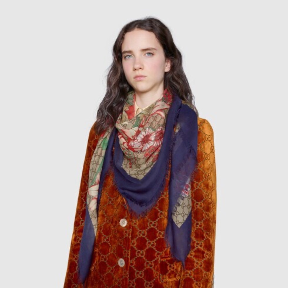 Gucci GG Monogram Spring Flower Bouquet Shawl Scarf